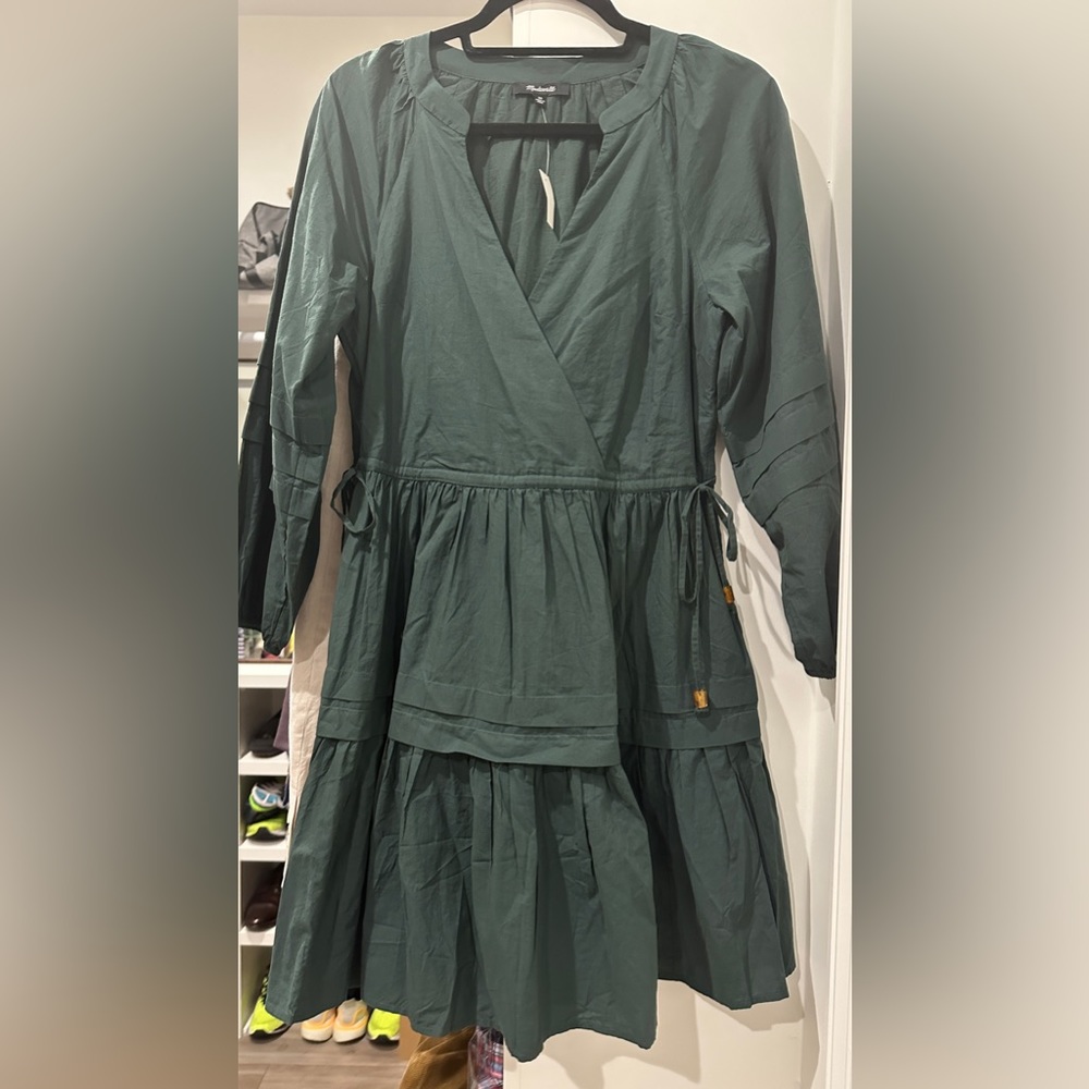 Madewell Crinkle Poplin Wrap Mini Dress green